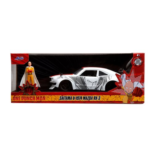 One Punch Man 1974 Mazda RX-3 1:24 Scale Die-Cast Metal Vehicle with Saitama Figure