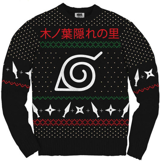 Naruto Shippuden Hidden Leaf Pattern Ugly Christmas Sweater